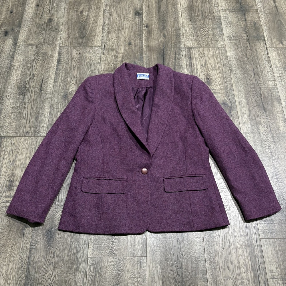 Pendleton Blazer Jacket Womens 10 Purple Wool Shawl Collar One Button Lined
